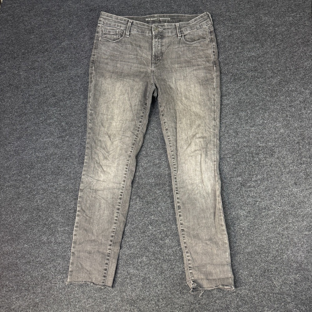 Old Navy Rockstar Skinny Jeans Womens 10P Gray Denim Cotton Stretch Frayed Hem